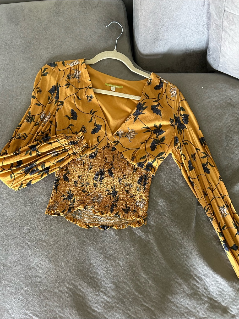Gianni Bini Mustard Floral V-Neck Top